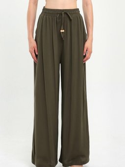 Haki Belı Lastikli Palazzo Pantolon
