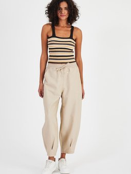 Krem Beli Lastikli Cepli Pantolon