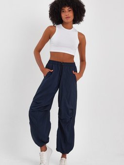 Lacivert Ayarlanabilir Paça Paraşüt Kumaş Pantolon