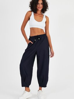 Lacivert Beli Lastikli Cepli Pantolon