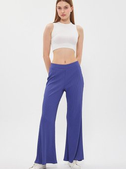 Lila Beli Lastikli Fitilli Ispanyol Paça Kumaş Pantolon