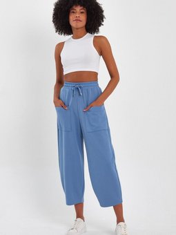 Mavi Cep Detaylı Palazzo Pantolon