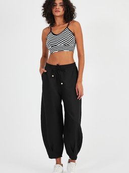 Siyah Beli Lastikli Cepli Pantolon