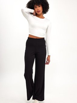 Siyah Beli Lastikli Fitilli Ispanyol Paça Kumaş Pantolon