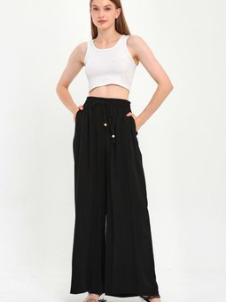 Siyah Belı Lastikli Palazzo Pantolon