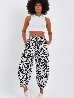 Siyah Beyaz Cepli Şalvar Pantolon