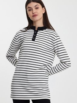 Siyah Beyaz Düğmeli Sweatshirt