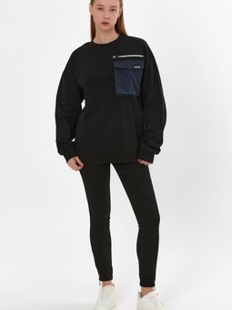 Siyah Cep Detaylı Oversize Sweatshirt
