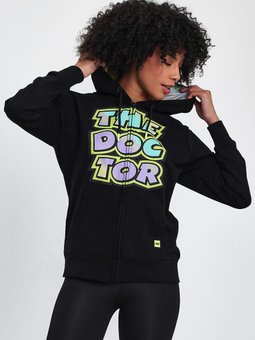 Siyah Desenli Kapüşonlu Fermuarlı Sweatshirt