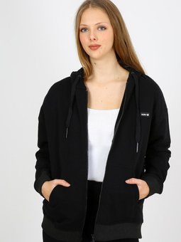 Siyah Fermuarlı Kapüşonlu Sweatshirt