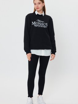 Siyah İçi Polarlı Baskı Detaylı Sweatshırt