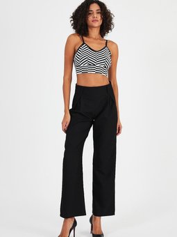 Siyah Yüksek Bel Geniş Paça Pantolon