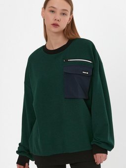 Yeşil Cep Detaylı Oversize Sweatshirt