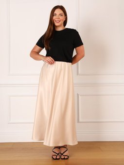 Büyük Beden Saten Açık Bej Etek