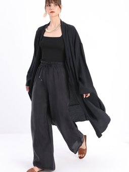 Siyah Beli Lastikli Bol Paça Pantolon