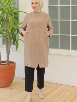 24yt560 Trend İpek Krep Kumaşlı Sırtı Yıldızlı Fermuarlı Ceket