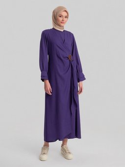 Tokalı Kruvaze Elbise 24y9839 Morcivert