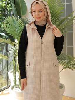 Trend Kapitone Desenli Yandan Cepli Kapüşonlu Yelek Arkimmoda