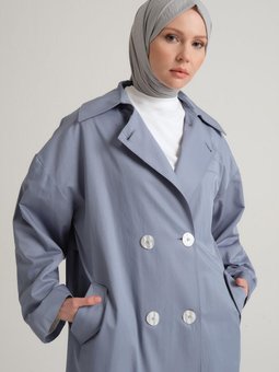 Yarım Astarlı Pamuk Oversize Kap 23y7007 Gri Mavi