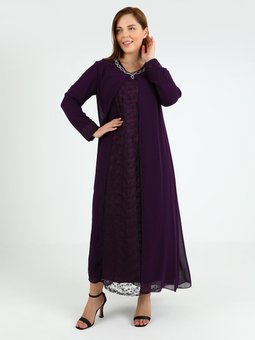 Büyük Beden Mürdüm Abiye Elbise