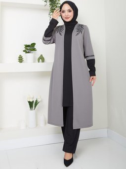Aplike Taşlı Tunik Pantolon Takım 2668