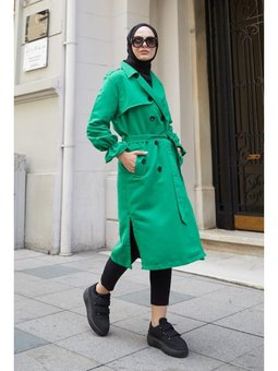 Kruvaze Yeşil Trençkot