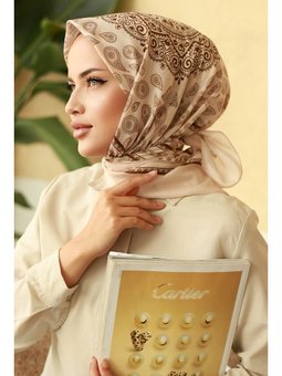 Etnik Desen Soft Bej Eşarp