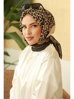 Leopar Desen Soft Siyah Eşarp