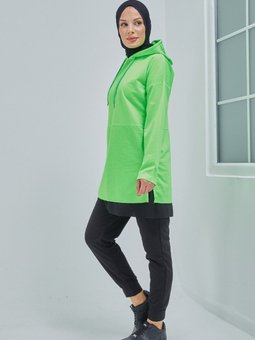 Pamuklu Tunik Pantolon Eşofman Takım Trn2030 Neon Yeşili