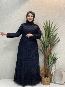 Siyah Maxi Güpür Abiye Elbise