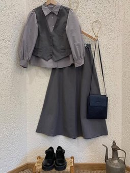 Keten Yelek Etek Gri Takım