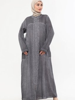 Otantik Fermuarlı Ferace Yazlık Tril Pamuklu Ürün Gri