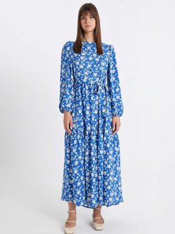 Bisiklet Yaka Baskılı Uzun Kollu Elbise D3903axns