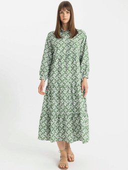 Relax Fit Yaka Desenli Poplin Uzun Kollu Maxi Gömlek Elbise D0569ax24hs