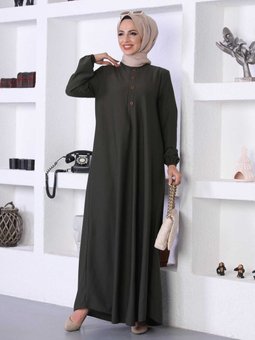 Düğme Detaylı Elbise 578 Haki