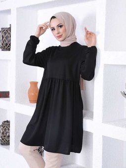 Kol Uçları Lastikli Tunik 7272 Siyah