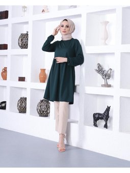 Kol Uçları Lastikli Tunik 7272 Zümrüt Yeşili
