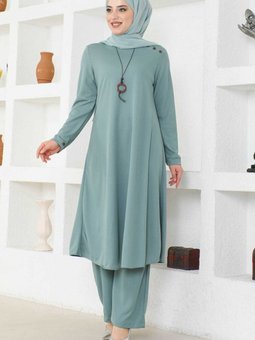 Kolyeli Tunik & Pantolon İkili Takım Yeşili 580 Mint