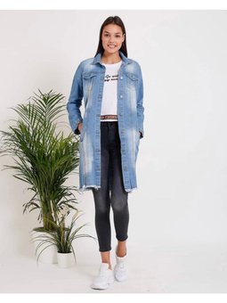 Mavi Yıkamalı Uzun Kot Ceket