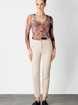 Bej Beli Lastikli Dar Paça Pantolon