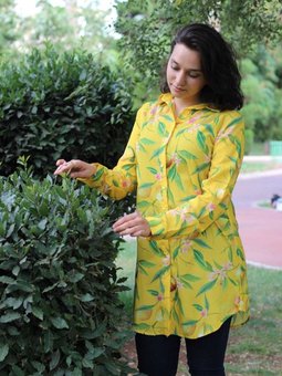 Limon Desenli Saten Gömlek