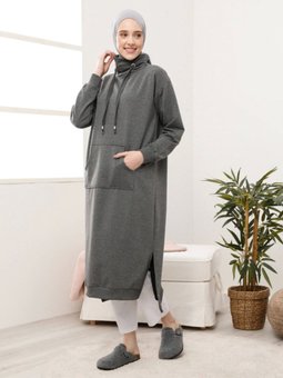 Boğazlı Yaka Cepli Sweatshirt Antrasit