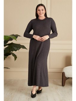 Büyük Beden Nergiz Jakar Anne Gri Elbise