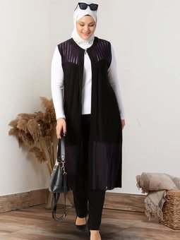 Kadin Buyuk Beden Yelek Anne Uzun Ve Tasli Mürdüm