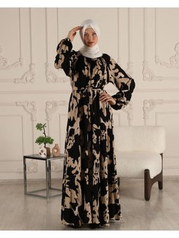 Eteği Volenli Reglan Kol Viskon Kumaş Elbise Namaz Elbisesi