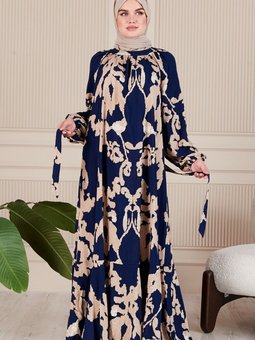 Eteği Volenli Reglan Kol Viskon Kumaş Elbise Namaz Elbisesi