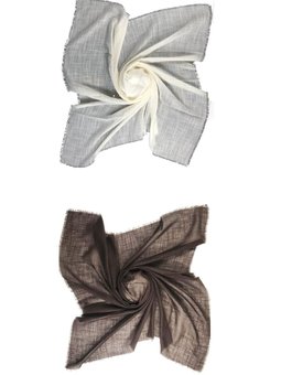 2 Adet Düz Flamlı Keten Eşarp 100x100 Krem Kahverengi