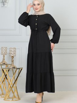Afra Bağcık Detaylı Kapalılara Özel Aerobin Elbise Siyah Renk