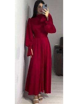 Volan Kol Detaylı Saten Abiye Elbise