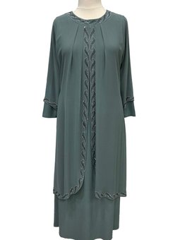 Çağla Yeşil Saadet Şık Taş Işlemeli Büyük Beden Anne Abiye Elbise